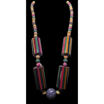 Vintage Rainbow Wood Stone Necklace