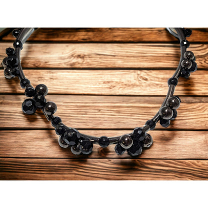 Black Beaded Silver Tube Necklace