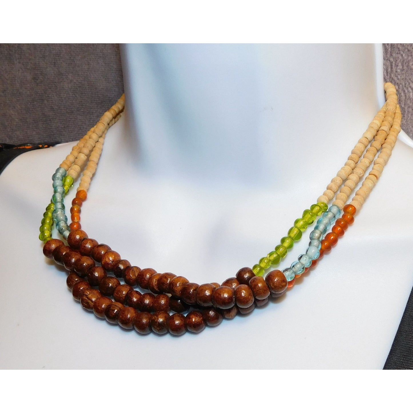 Wood And Glass Tribal Necklace