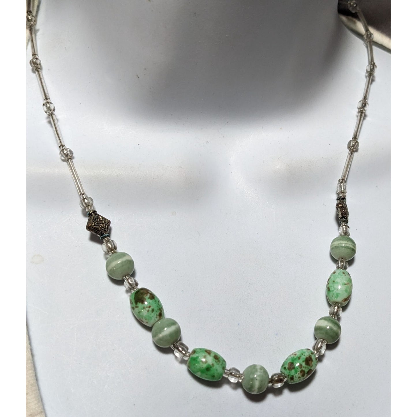 Handmade Green And Clear Glass Beaded Necklace