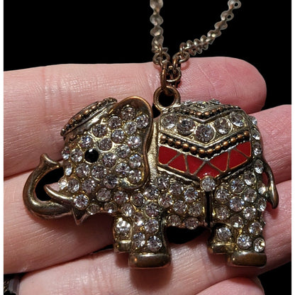 Vintage Bohemian Rhinestone Elephant Necklace