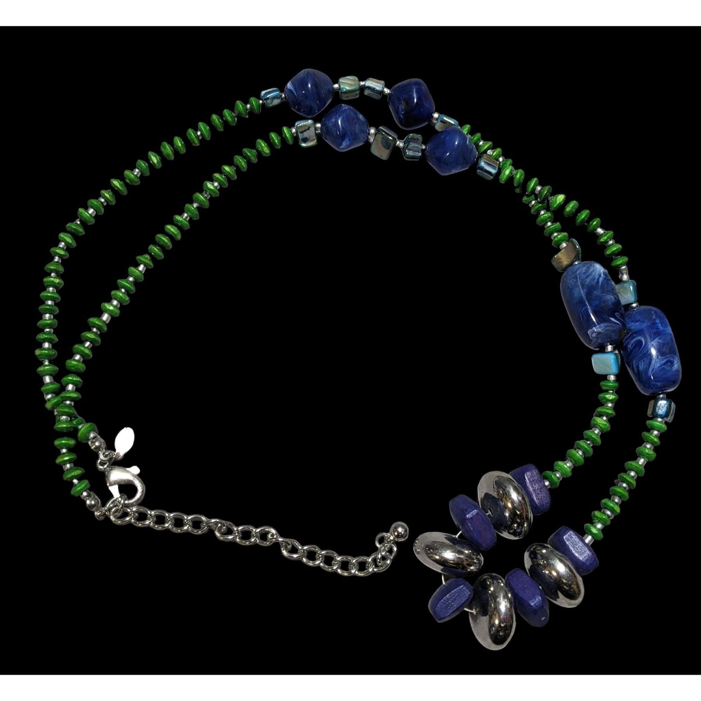 Chico's Long Blue And Green Beaded Necklace