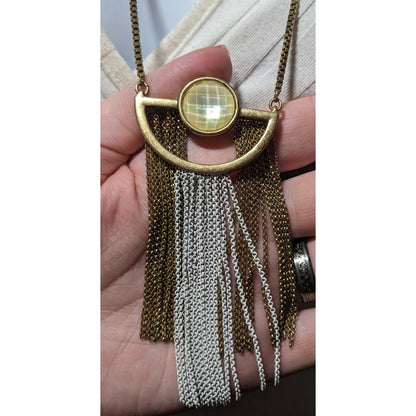 Lucky Brand Retro Geometric Fringe Pendant Necklace