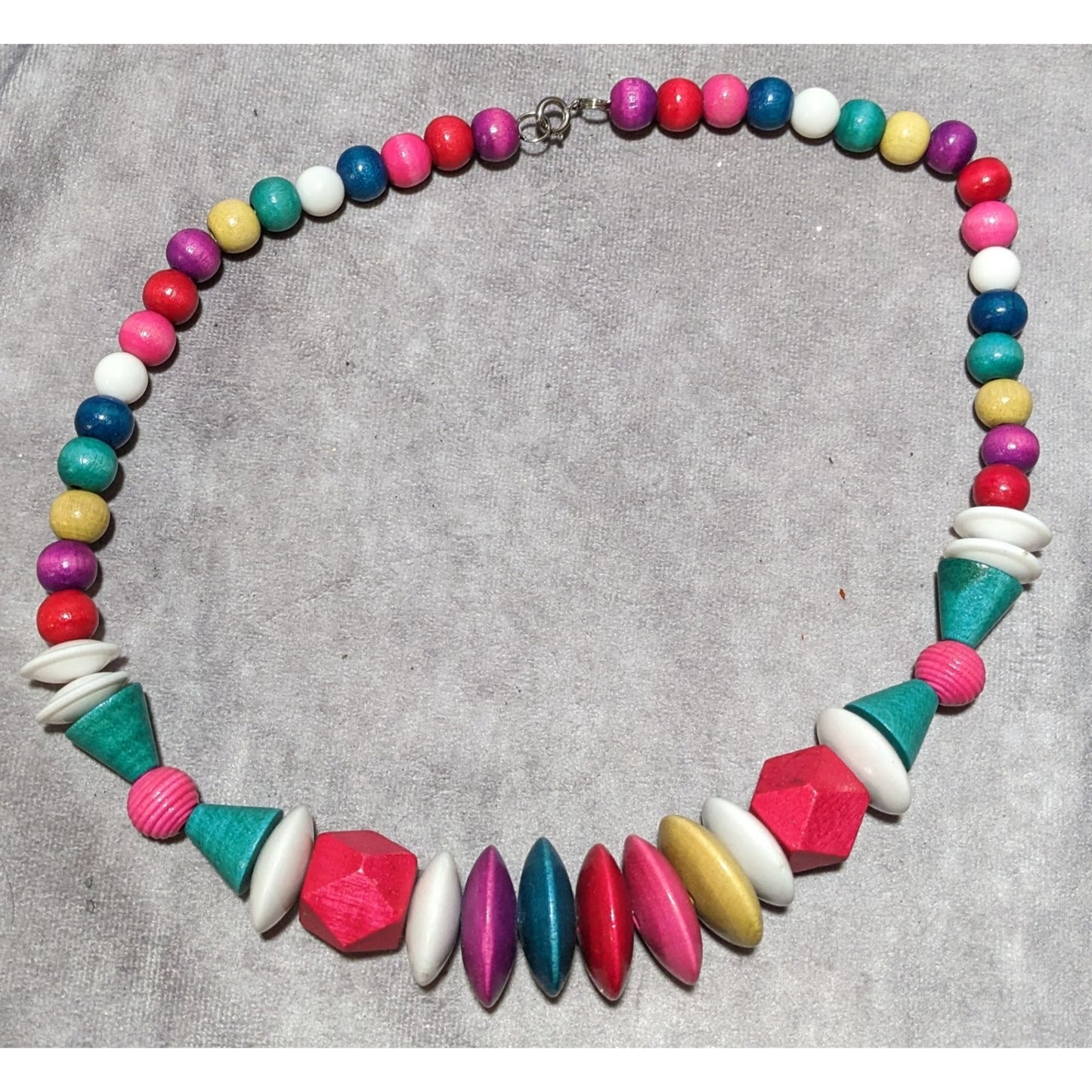 Vintage Rainbow Wood Beaded Statement Necklace