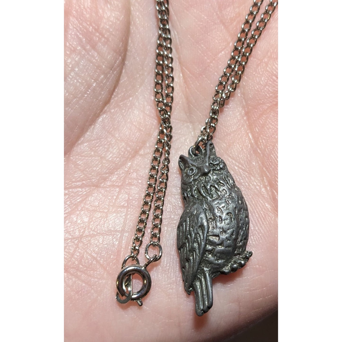 Vintage Minimalist Silver Owl Pendant Necklace