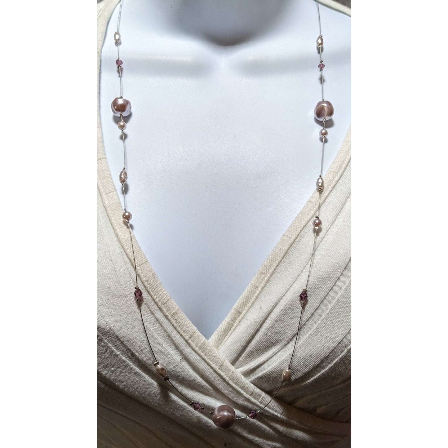 Floating Faux Pearl Glass Gemmed Necklace