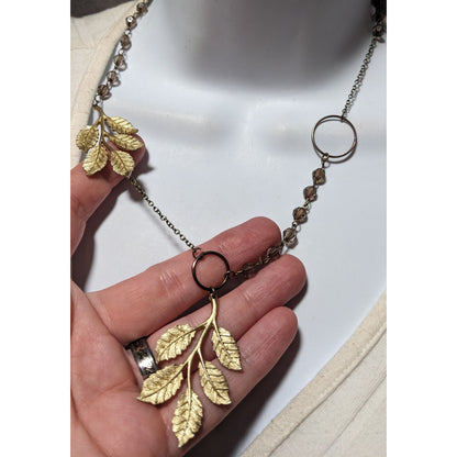 Asymmetrical Gold Beaded Leaf Necklace