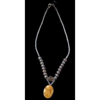 Yellow Jasper Pearl Beaded Necklace