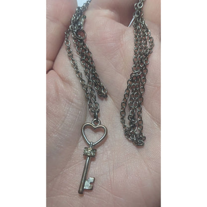 Silver Rhinestone Key Necklace