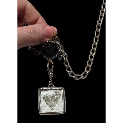 Unique Glitter Heart C Reversible Pendant Necklace