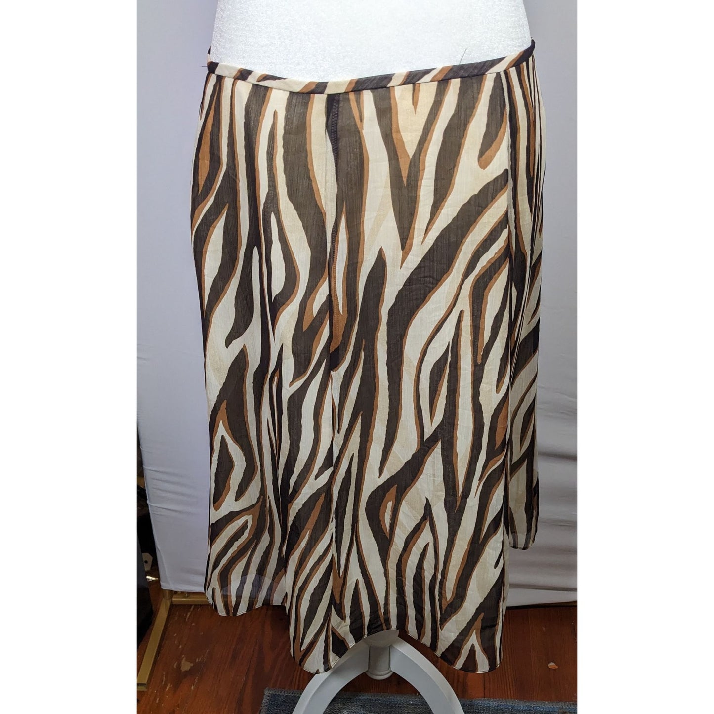 Vintage Le Suit Brown Zebra Stripe Midi Skirt