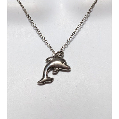 Reversible Silver Rhinestone Dolphin Necklace