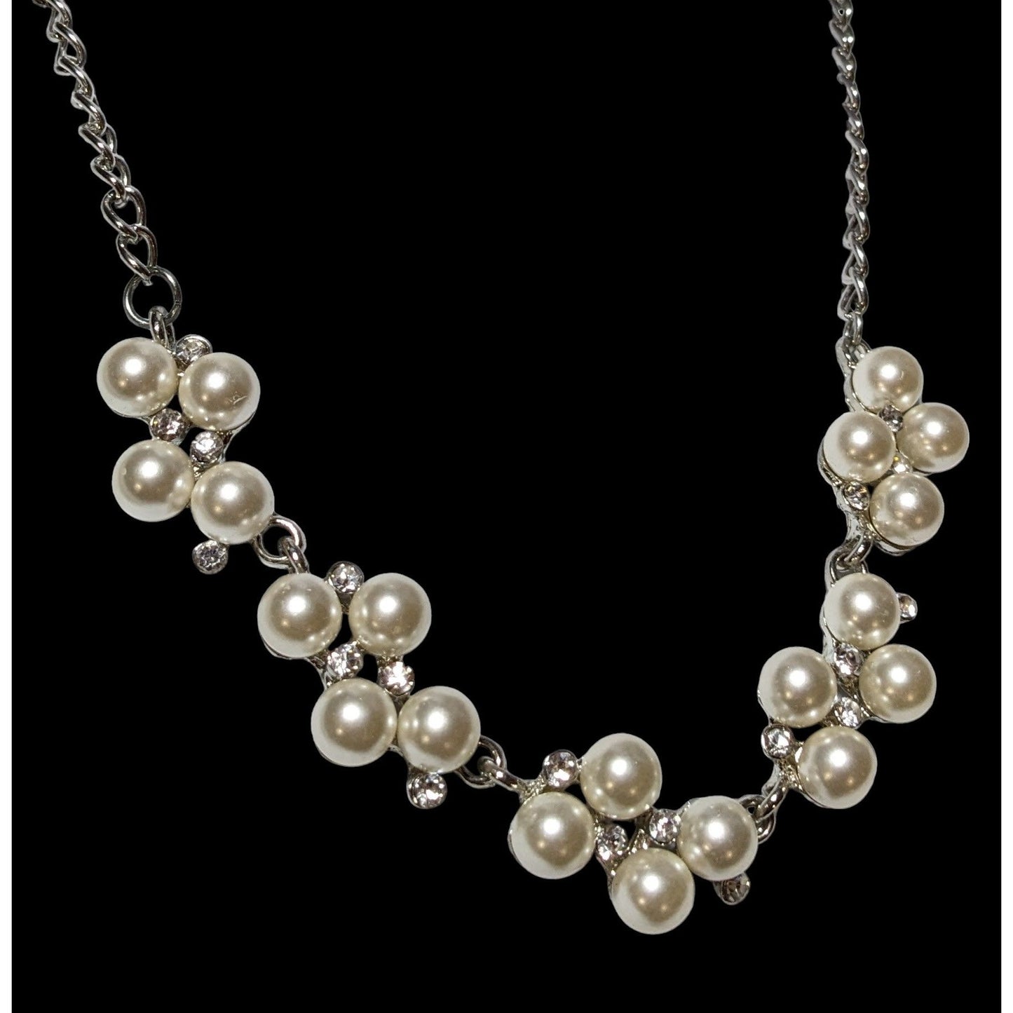 Rhinestone Pearl Cluster Bridal Necklace