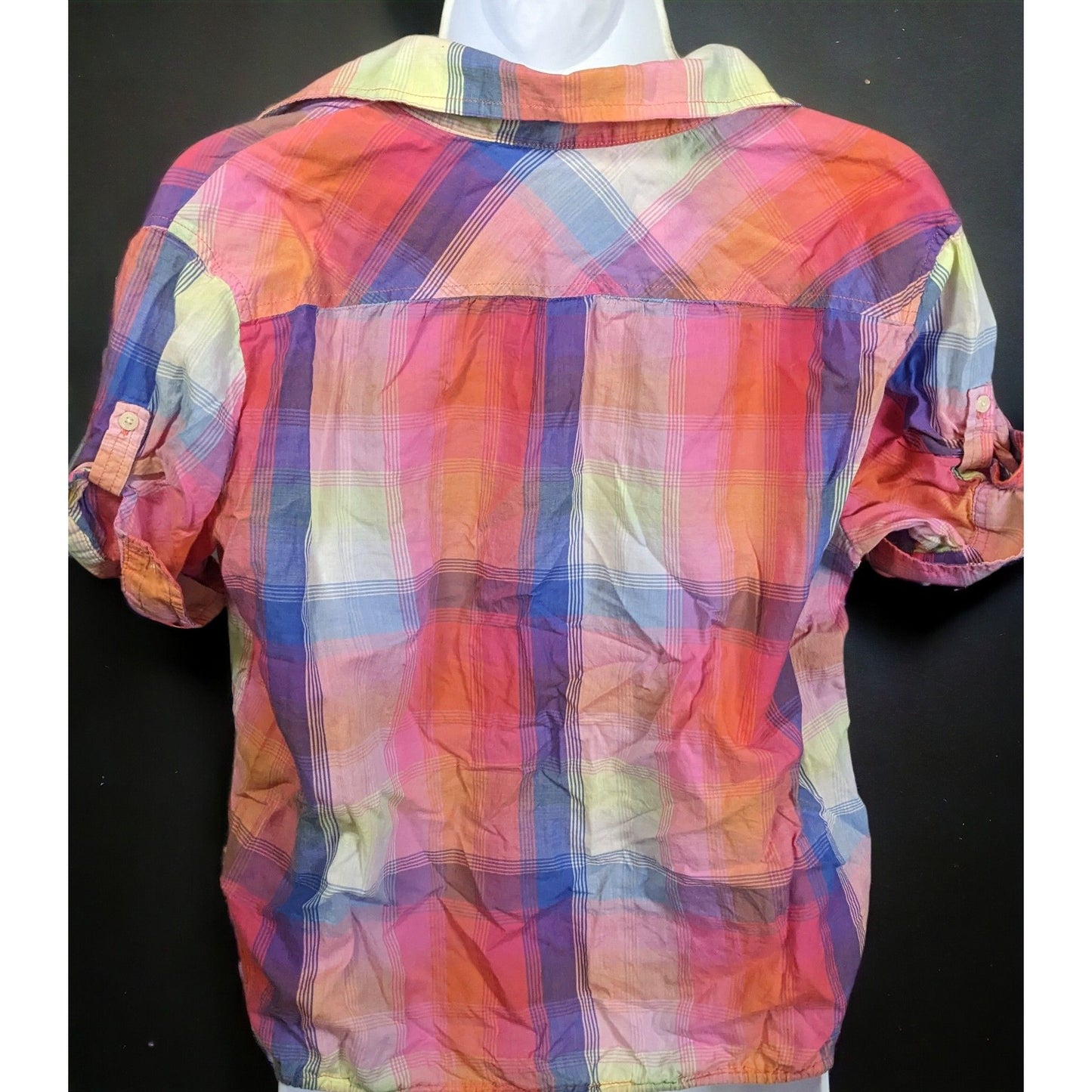 American Eagle Outfitters Rainbow Plaid Cropped Blouse