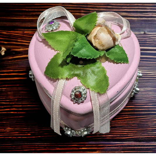 Pink Ceramic Floral Embellished Heart Trinket Box