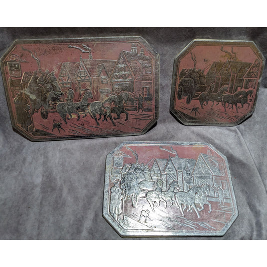 Vintage Pink And Silver Carriage Foil Trivets (3)
