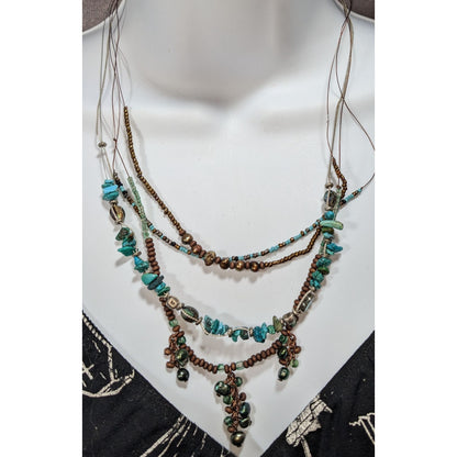 Vintage 90s Coldwater Creek Boho Turquoise Multistrand Beaded Necklace