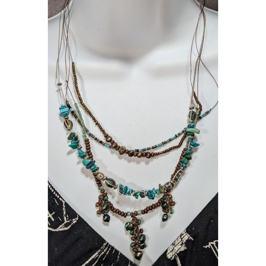 Vintage 90s Coldwater Creek Boho Turquoise Multistrand Beaded Necklace