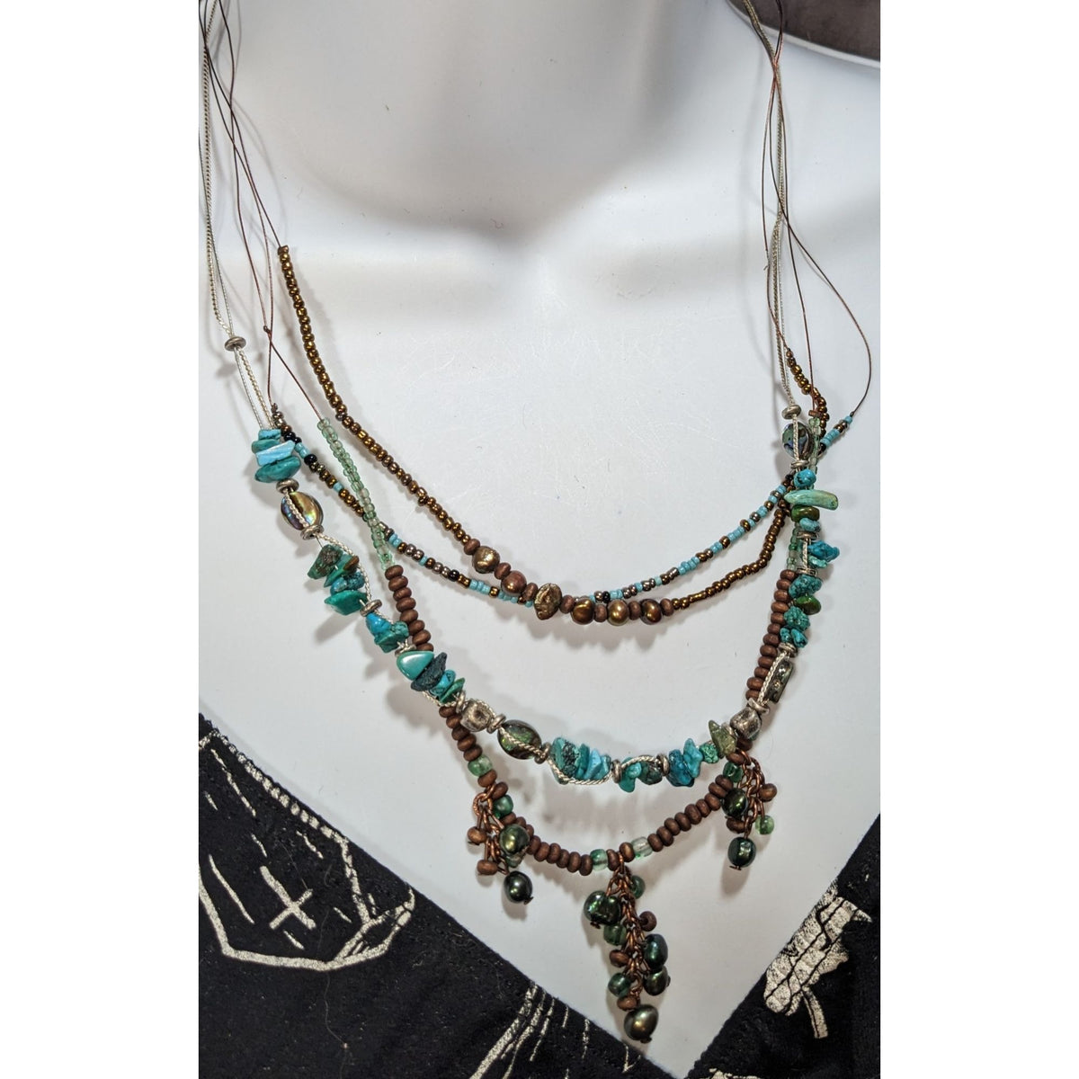 Vintage 90s Coldwater Creek Boho Turquoise Multistrand Beaded Necklace