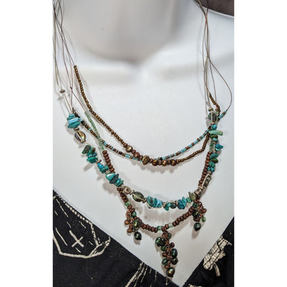 Vintage 90s Coldwater Creek Boho Turquoise Multistrand Beaded Necklace