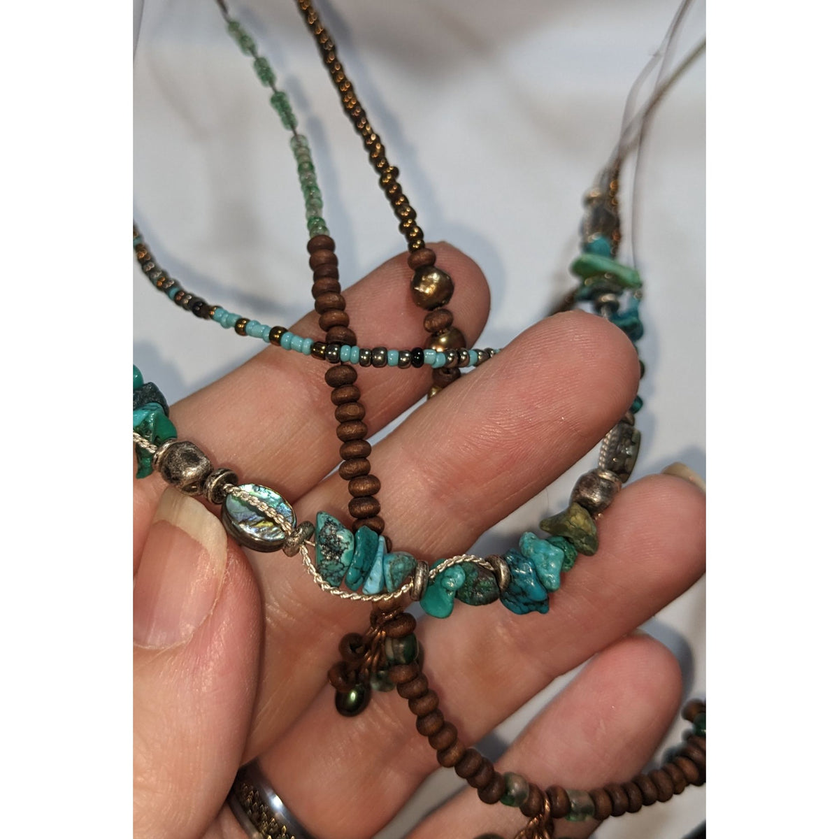 Vintage 90s Coldwater Creek Boho Turquoise Multistrand Beaded Necklace