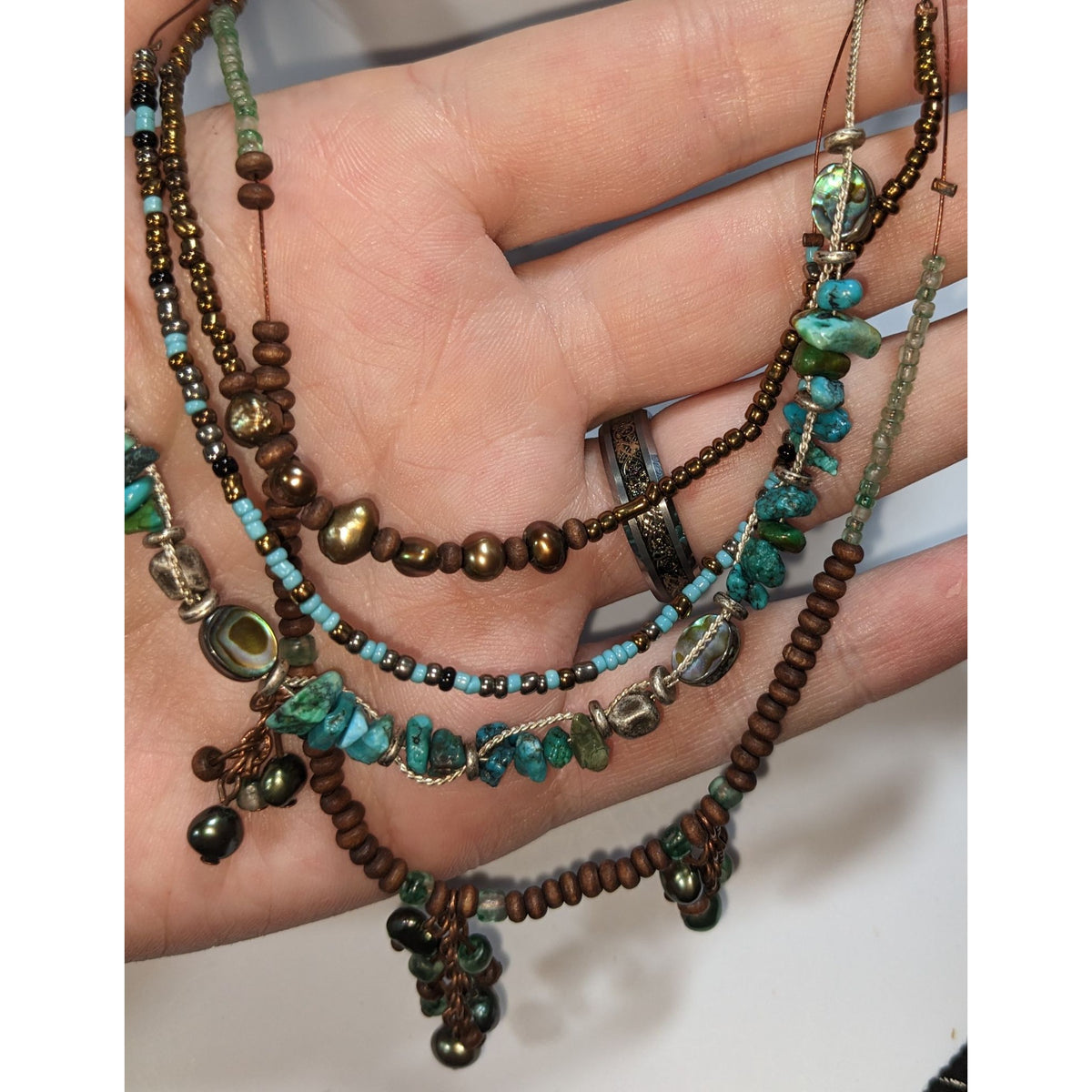 Vintage 90s Coldwater Creek Boho Turquoise Multistrand Beaded Necklace