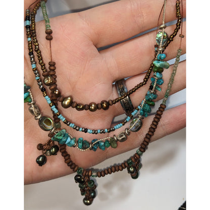 Vintage 90s Coldwater Creek Boho Turquoise Multistrand Beaded Necklace