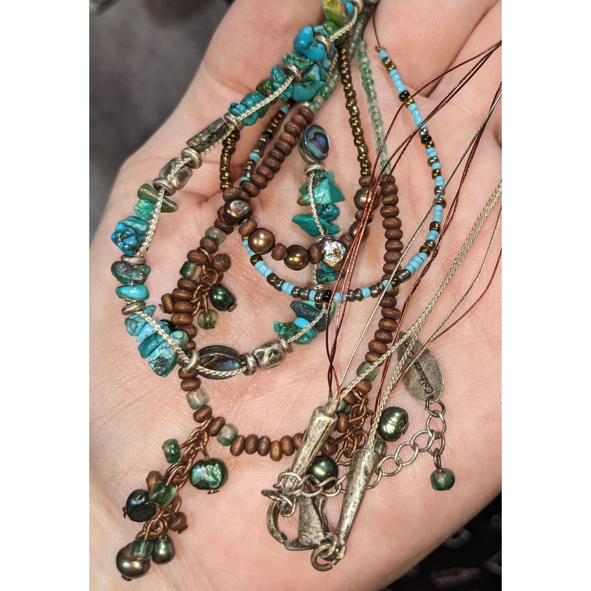 Vintage 90s Coldwater Creek Boho Turquoise Multistrand Beaded Necklace