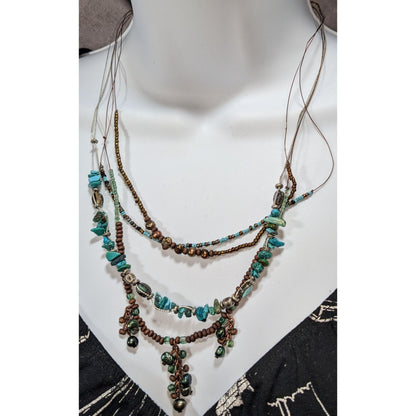 Vintage 90s Coldwater Creek Boho Turquoise Multistrand Beaded Necklace