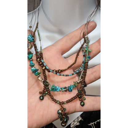 Vintage 90s Coldwater Creek Boho Turquoise Multistrand Beaded Necklace