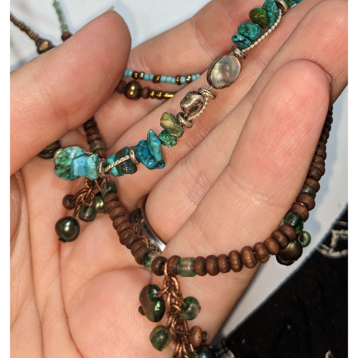 Vintage 90s Coldwater Creek Boho Turquoise Multistrand Beaded Necklace