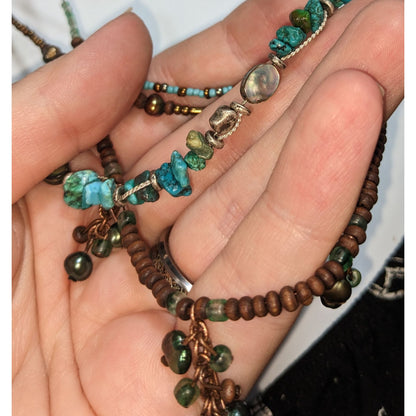 Vintage 90s Coldwater Creek Boho Turquoise Multistrand Beaded Necklace