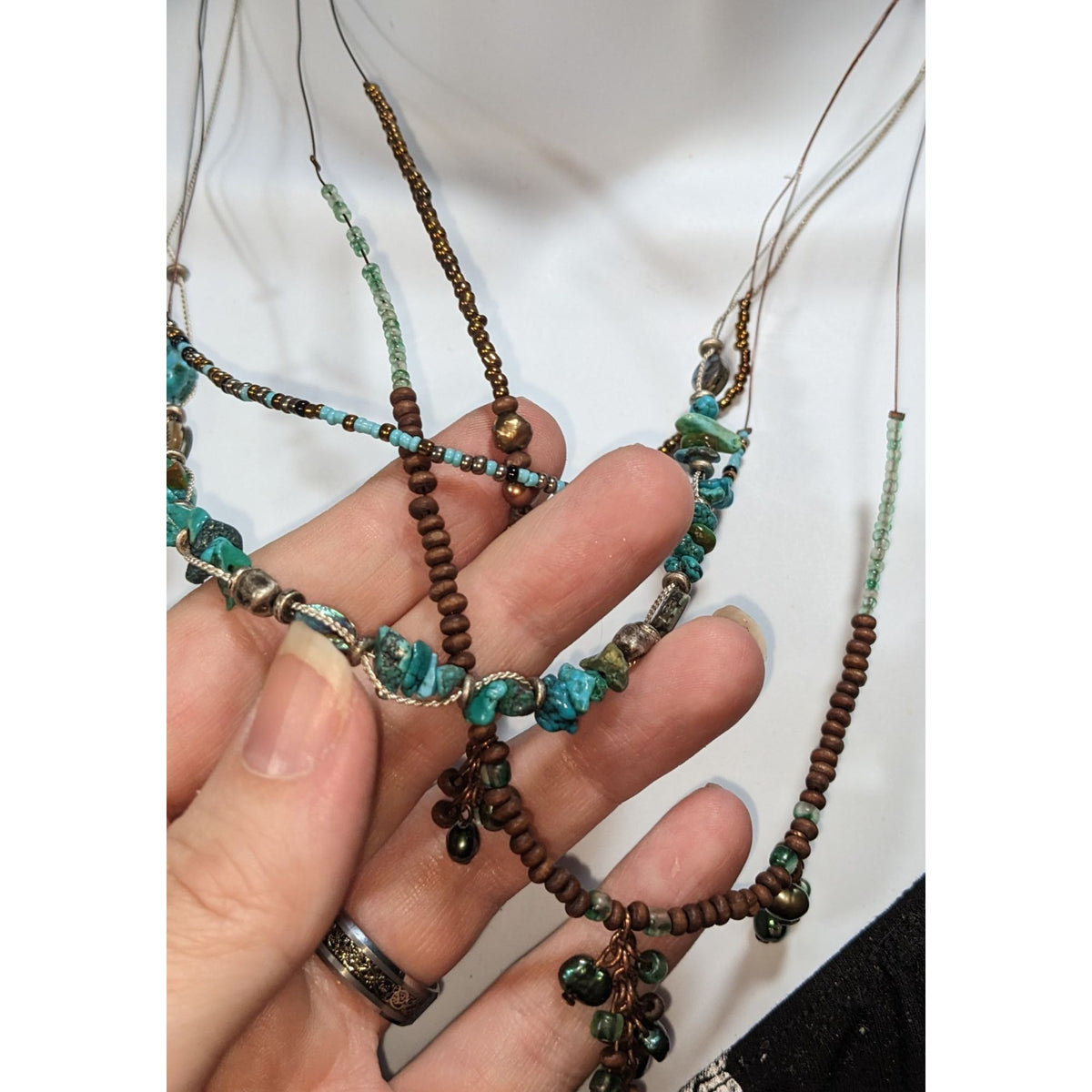 Vintage 90s Coldwater Creek Boho Turquoise Multistrand Beaded Necklace