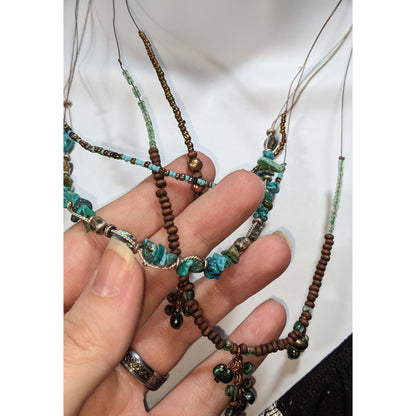 Vintage 90s Coldwater Creek Boho Turquoise Multistrand Beaded Necklace