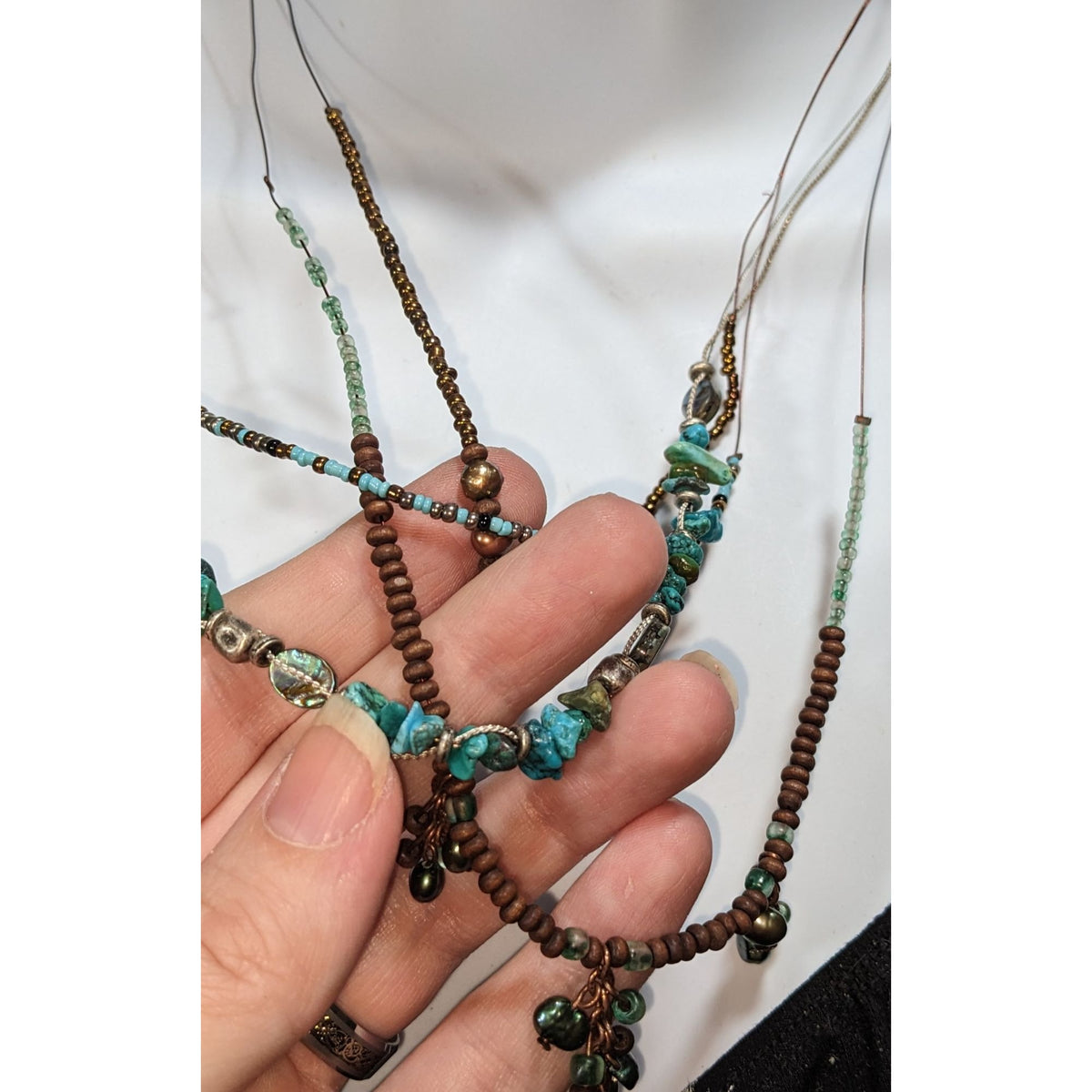Vintage 90s Coldwater Creek Boho Turquoise Multistrand Beaded Necklace
