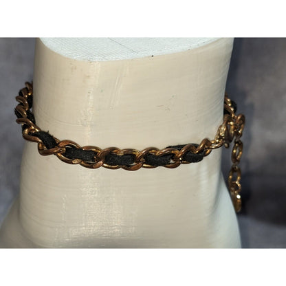 Edgy ALDO Black Suede Gold Tone Chain Woven Bracelet Adjustable Mixed Media Jewelry