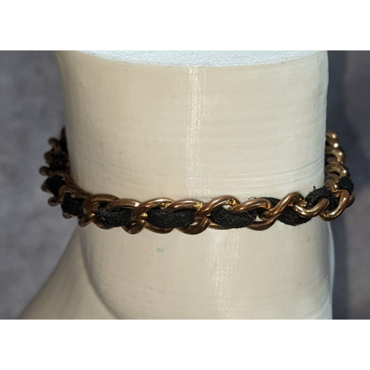 Edgy ALDO Black Suede Gold Tone Chain Woven Bracelet Adjustable Mixed Media Jewelry