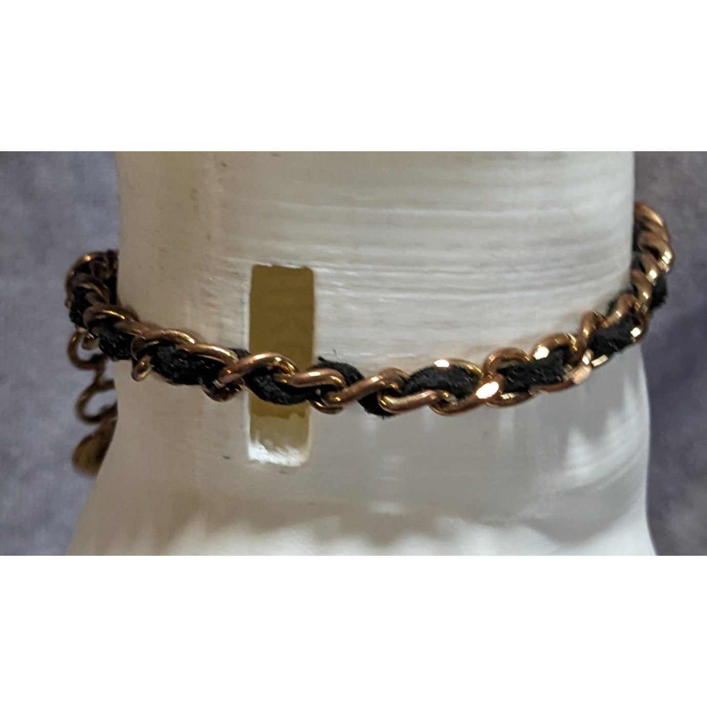 Edgy ALDO Black Suede Gold Tone Chain Woven Bracelet Adjustable Mixed Media Jewelry