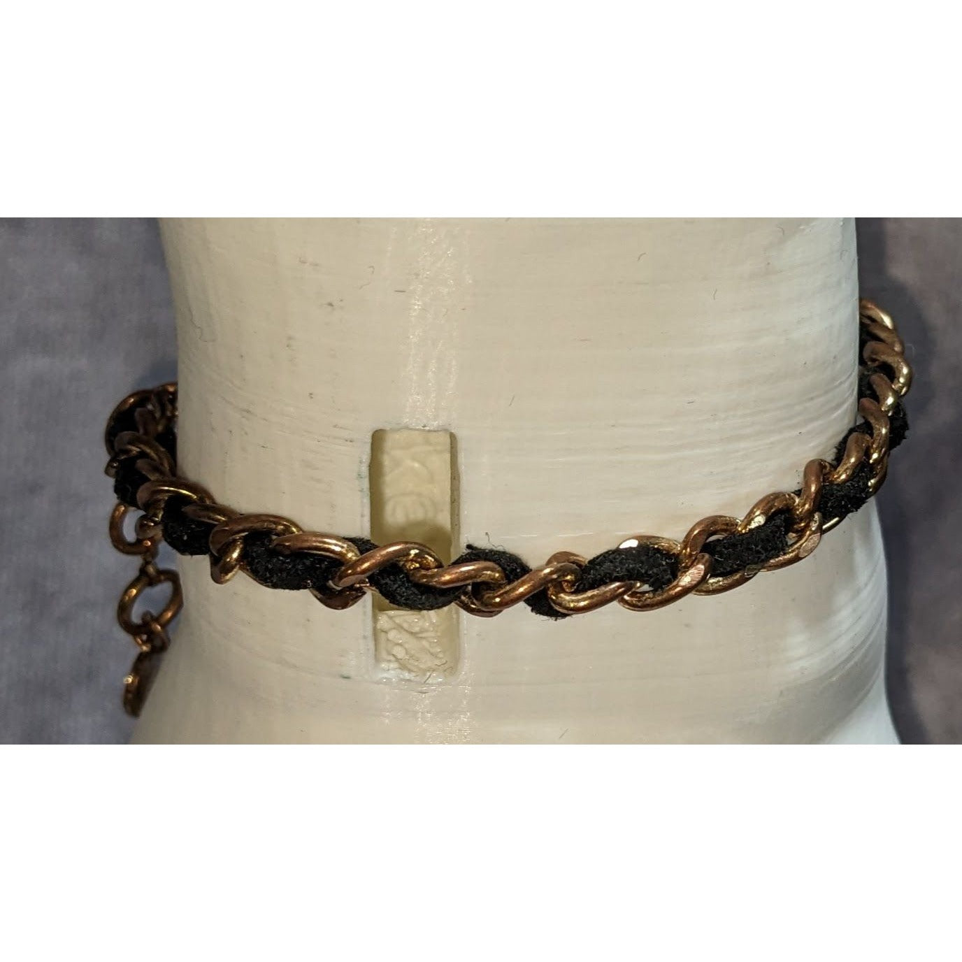 Edgy ALDO Black Suede Gold Tone Chain Woven Bracelet Adjustable Mixed Media Jewelry