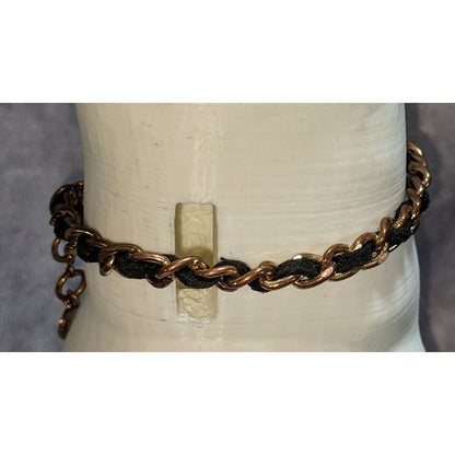 Edgy ALDO Black Suede Gold Tone Chain Woven Bracelet Adjustable Mixed Media Jewelry
