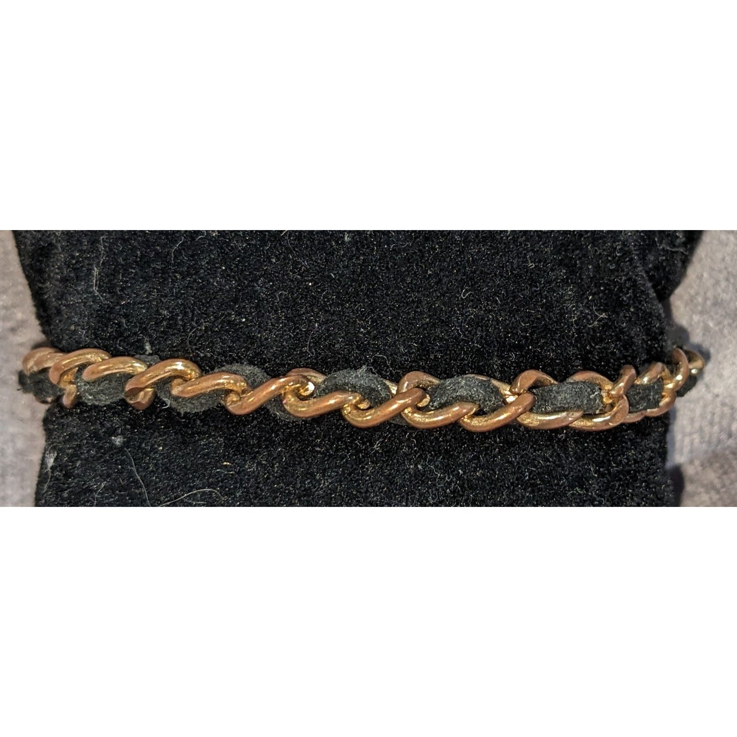 Edgy ALDO Black Suede Gold Tone Chain Woven Bracelet Adjustable Mixed Media Jewelry