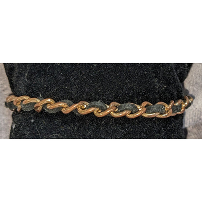 Edgy ALDO Black Suede Gold Tone Chain Woven Bracelet Adjustable Mixed Media Jewelry