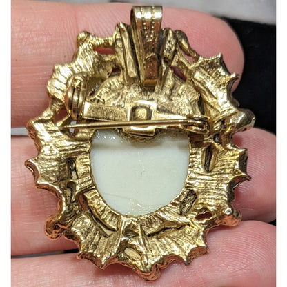 Vintage Gilded Hand Painted Victorian E Porcelain Brooch/Pendant