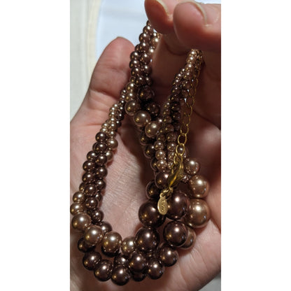 Roman Brown And Tan Twist Pearl Beaded Necklace