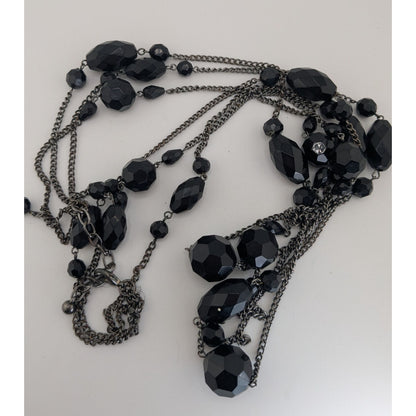 Goth Glam Vampire Black Layered Faceted Bead Multi Strand Necklace