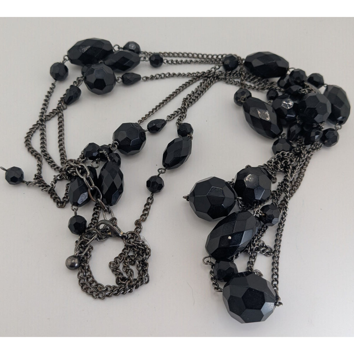 Goth Glam Vampire Black Layered Faceted Bead Multi Strand Necklace