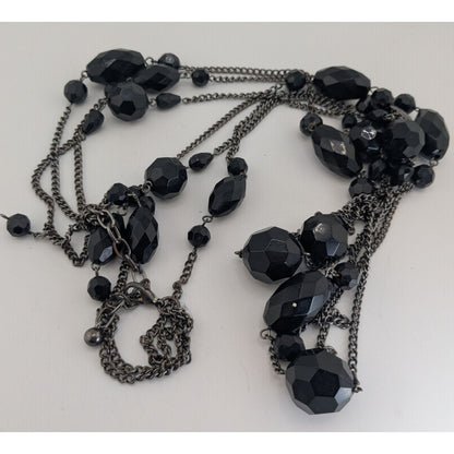 Goth Glam Vampire Black Layered Faceted Bead Multi Strand Necklace