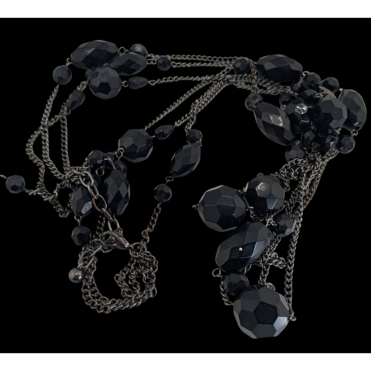 Goth Glam Vampire Black Layered Faceted Bead Multi Strand Necklace