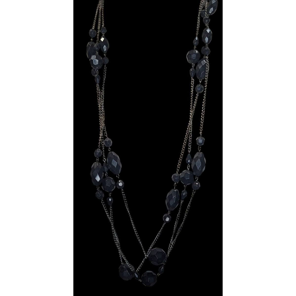 Goth Glam Vampire Black Layered Faceted Bead Multi Strand Necklace