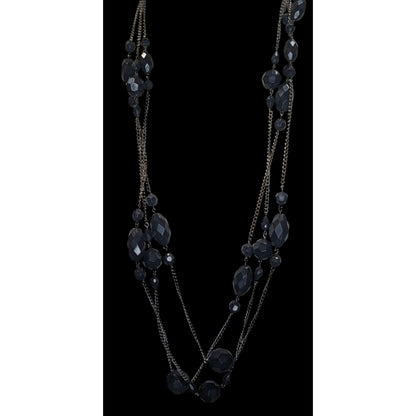 Goth Glam Vampire Black Layered Faceted Bead Multi Strand Necklace